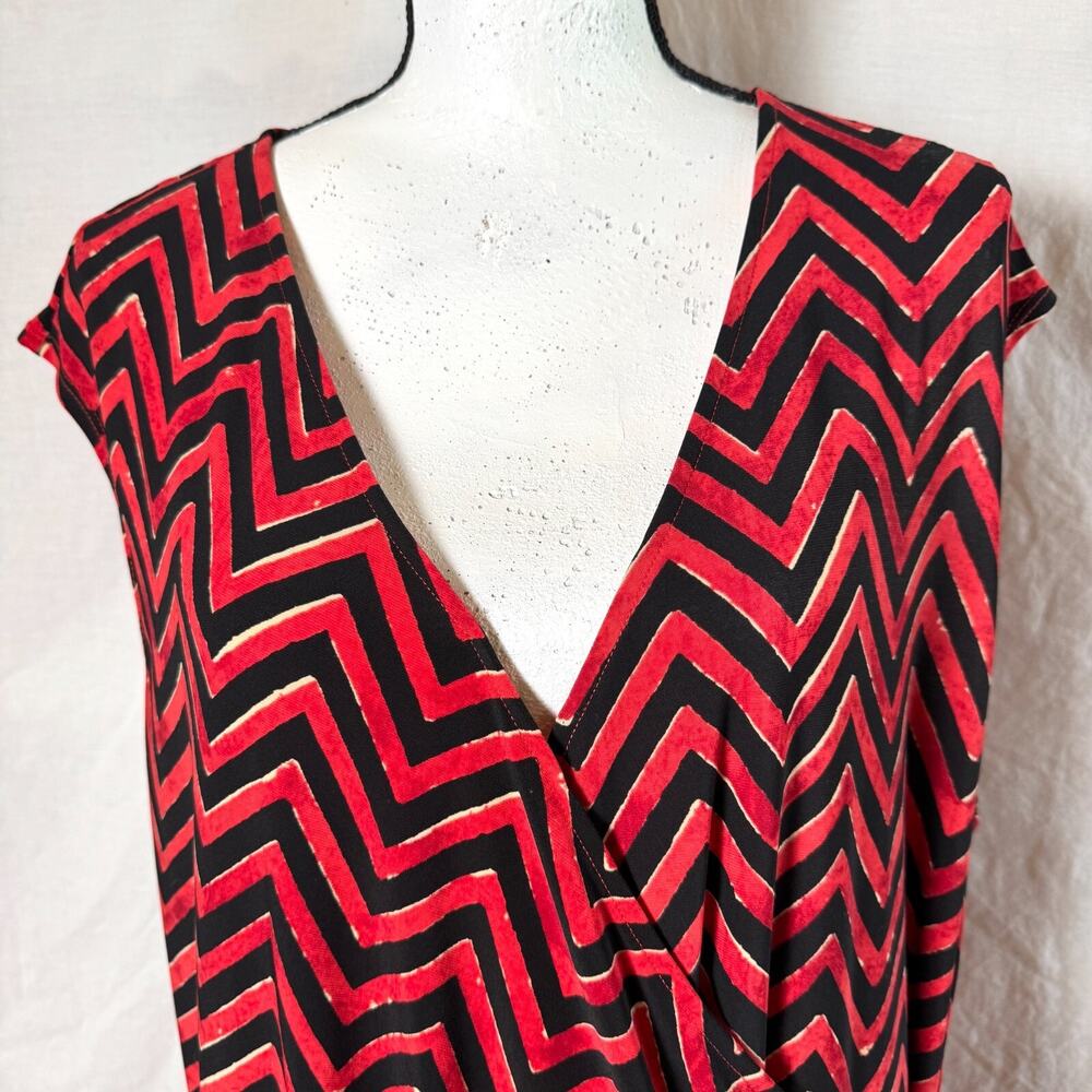 Lauren Ralph Lauren Women's Sz 2X Black Red Chevron Faux Wrap Dress $160 New